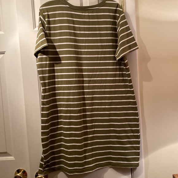 Olive Green/White Striped T-Shirt Dress - Picture 4 of 4